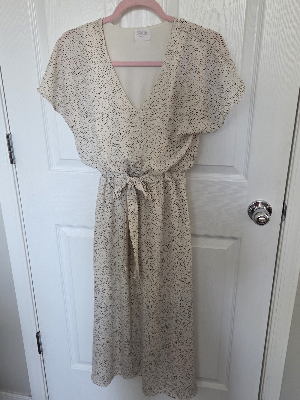 Sienna Sky Cream Dot-Print V-Neck Tie-Waist Maxi